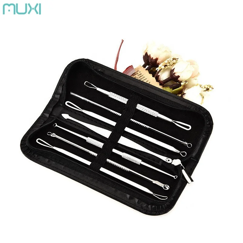 7pcs Blackhead Remover Set Acne Whitehead Comedone Pimple Blemish Extractor Remover Tool Tweezer Kit Set
