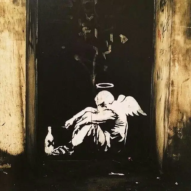 Bansky Dark Fallen Angel Graffiti Art Wall Art Box Canvas