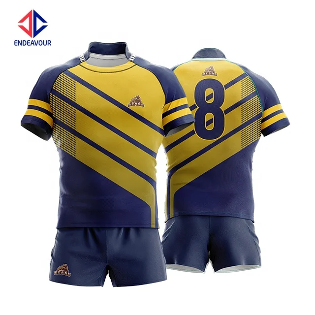 China made full sublimation custom rugby jersey and shorts