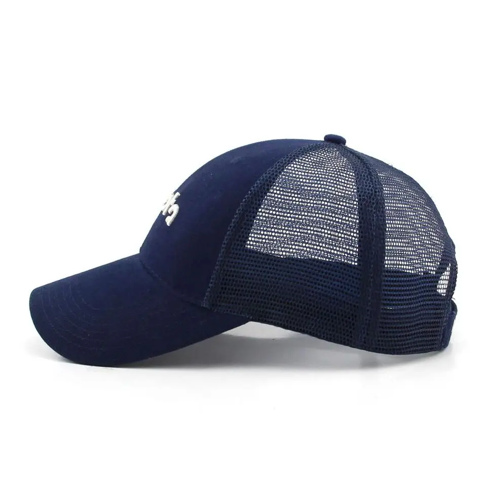 Promotional 3D Embroidery Logo Half Mesh Fitted Baseball Hat New York Sports Snapback Caps