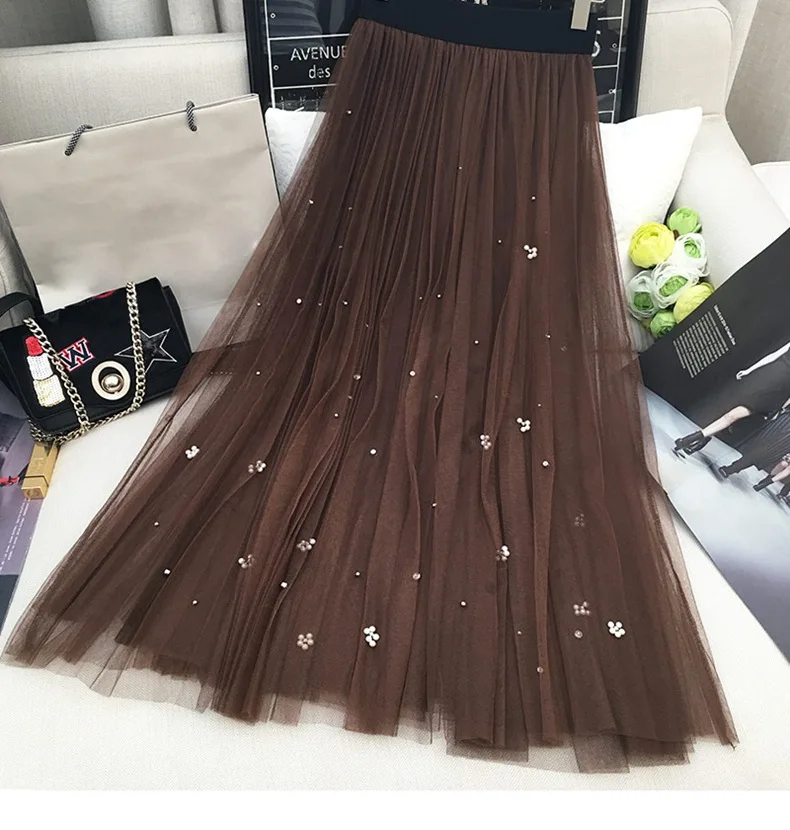 B13172A korea style lady mesh beaded gauze skirts