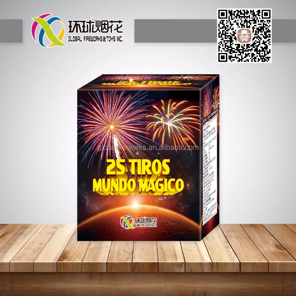 GFCC2525-A 25Tiros MUNDO MAGICO 1.4G Fireworks UN0336 Red Tail To Colorful Peony With Crackers