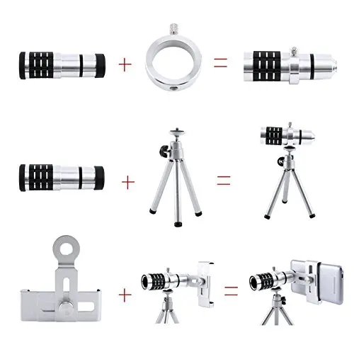 Портативный Телескопический объектив с 12-кратным зумом Комплект алюминиевых линз для камеры держателем телефона + Универсальный
