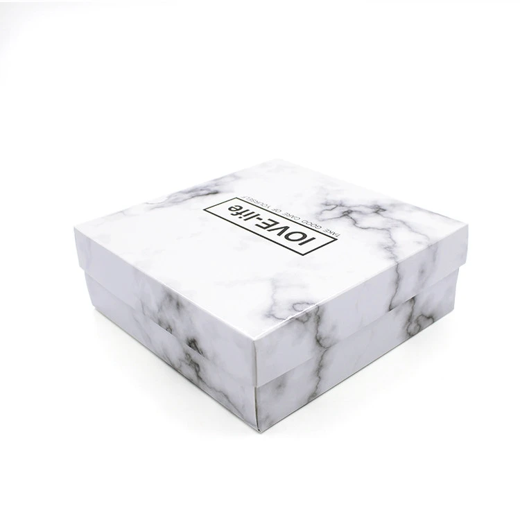 Custom two pieces white cardboard paper gift boxes lid and base packaging box with marbling for packing