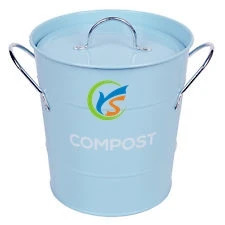 Round Galvanized metal kitchen compost pail with lid