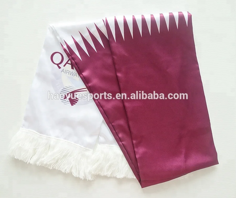 
Hot Sale Polyester Sublimated Qatar National Day Fans Football Scarf 