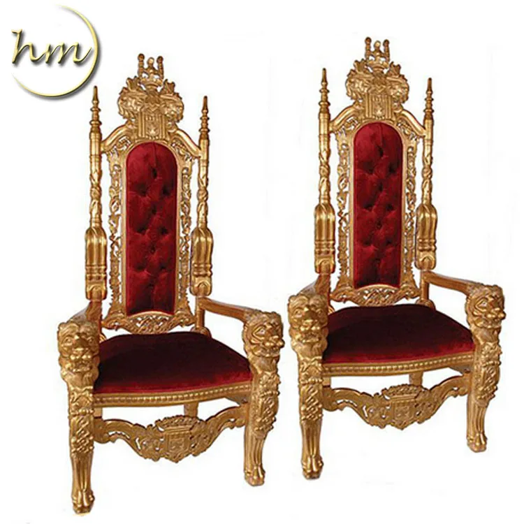 Wholesale royal wood carved wedding antique king lion throne chair
