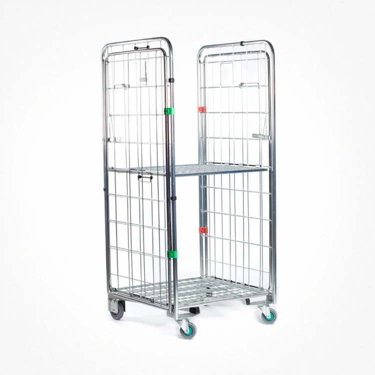 
Industrial warehouse tools galvanized metal mobile roll container cage trolley 