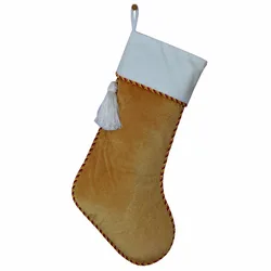 2 Colors Gold and Cream Velvet Christmas Stocking with Tassel Decoration