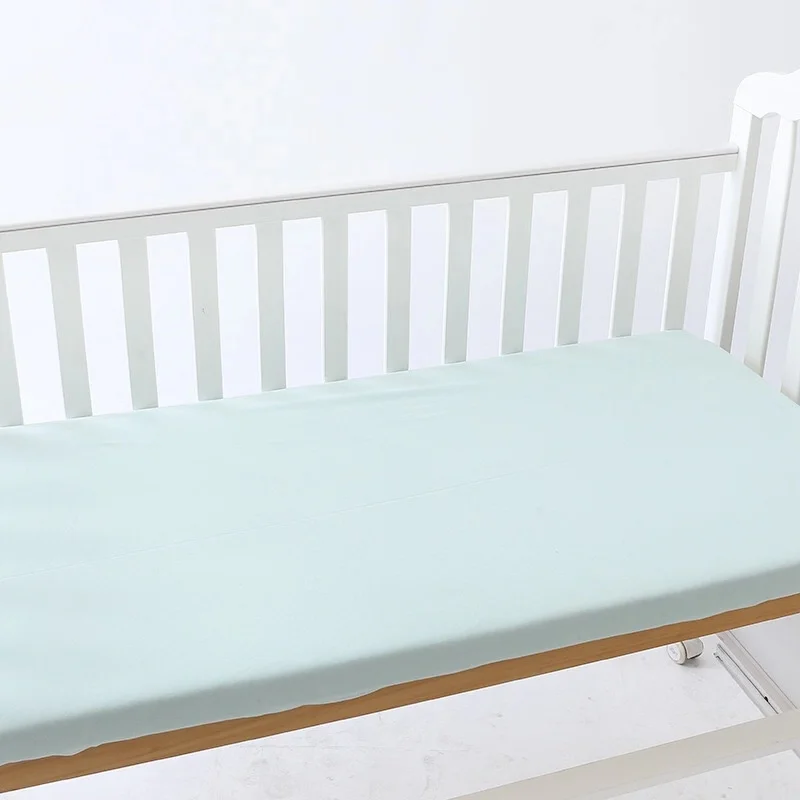 
Amazon Hot Sale Newborn Baby Crib Dyed Bedding Knitted Plain Cotton Jersey Fitted Sheet 