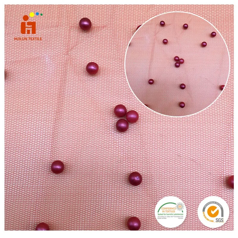 Elegant african french pearls sequin beaded lace fabric, purple pearl-studded embroidery fabric