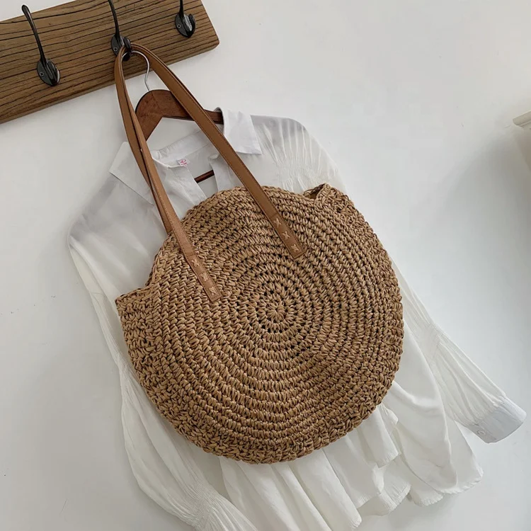 Wholesale Natural Bag Hand Woven Summer Round Beach Bali Paper Straw Bag