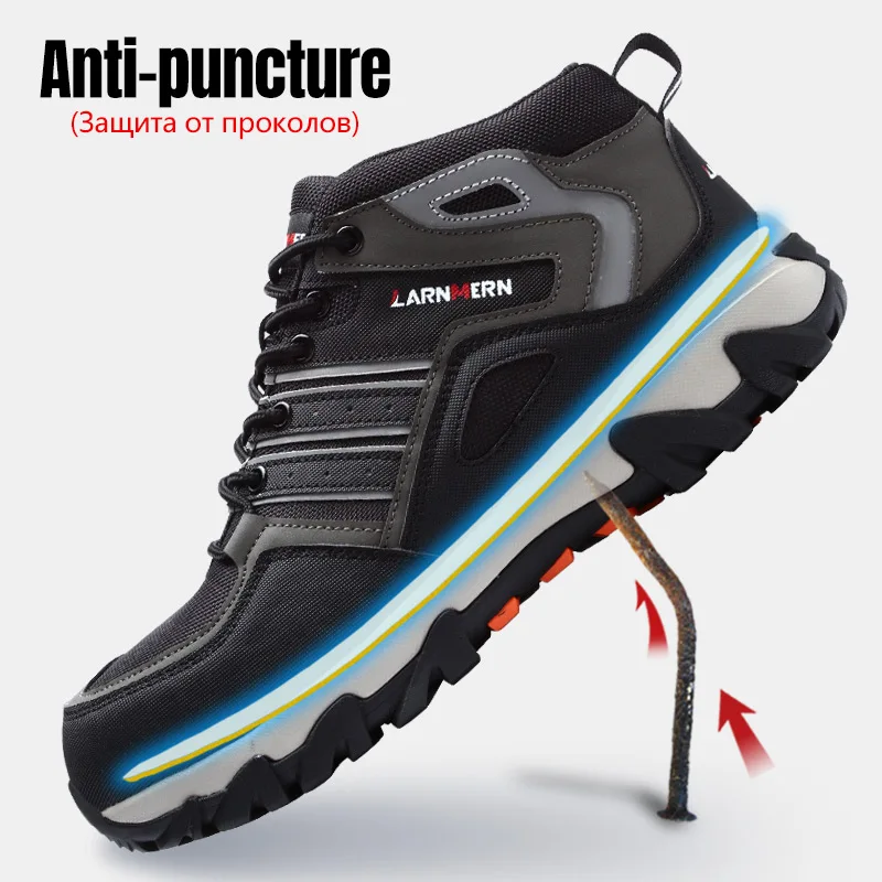 LARNMERN Men Reflective Safety Boots Steel Toe Work Boots Comfortable Hiking Boots