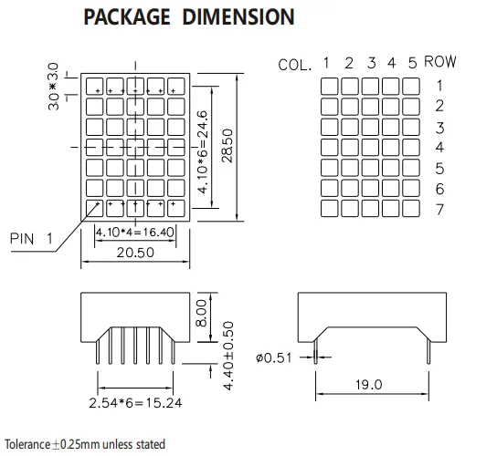 Ultra bright 5x7 square transparent led dot matrix 7*5 display