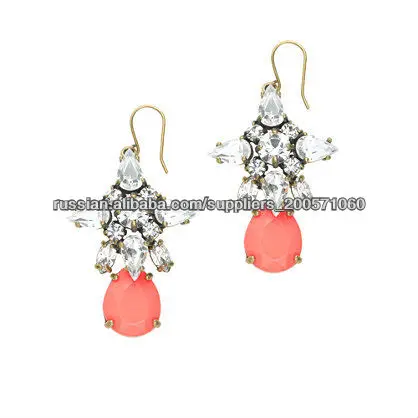 Wholesale 2013 fashion imitation jewelry brands, latest trend crystal fan and red drop earrings
