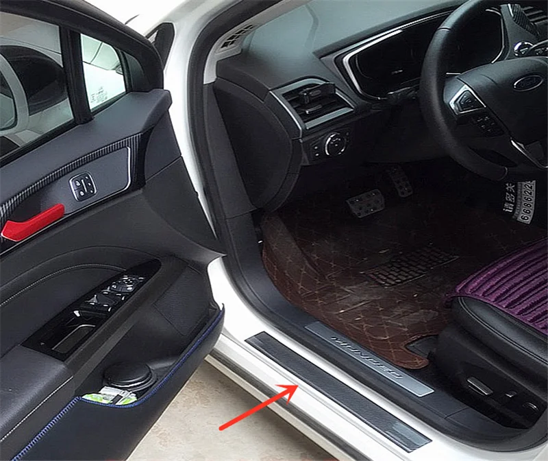 Carbon Fiber Look Car Door Plate Sill Scuff Cover Sticker Panel Protector