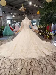 LS11067 jancember с длинным рукавом свадебное платье с высоким воротом платье для свадебной церемонии для девочки кружева ткань для свадебного платья