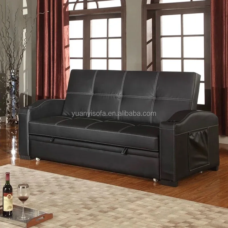 YB2222 Modern multi-purpose Folding futon leather Sofa Bed with cup holder