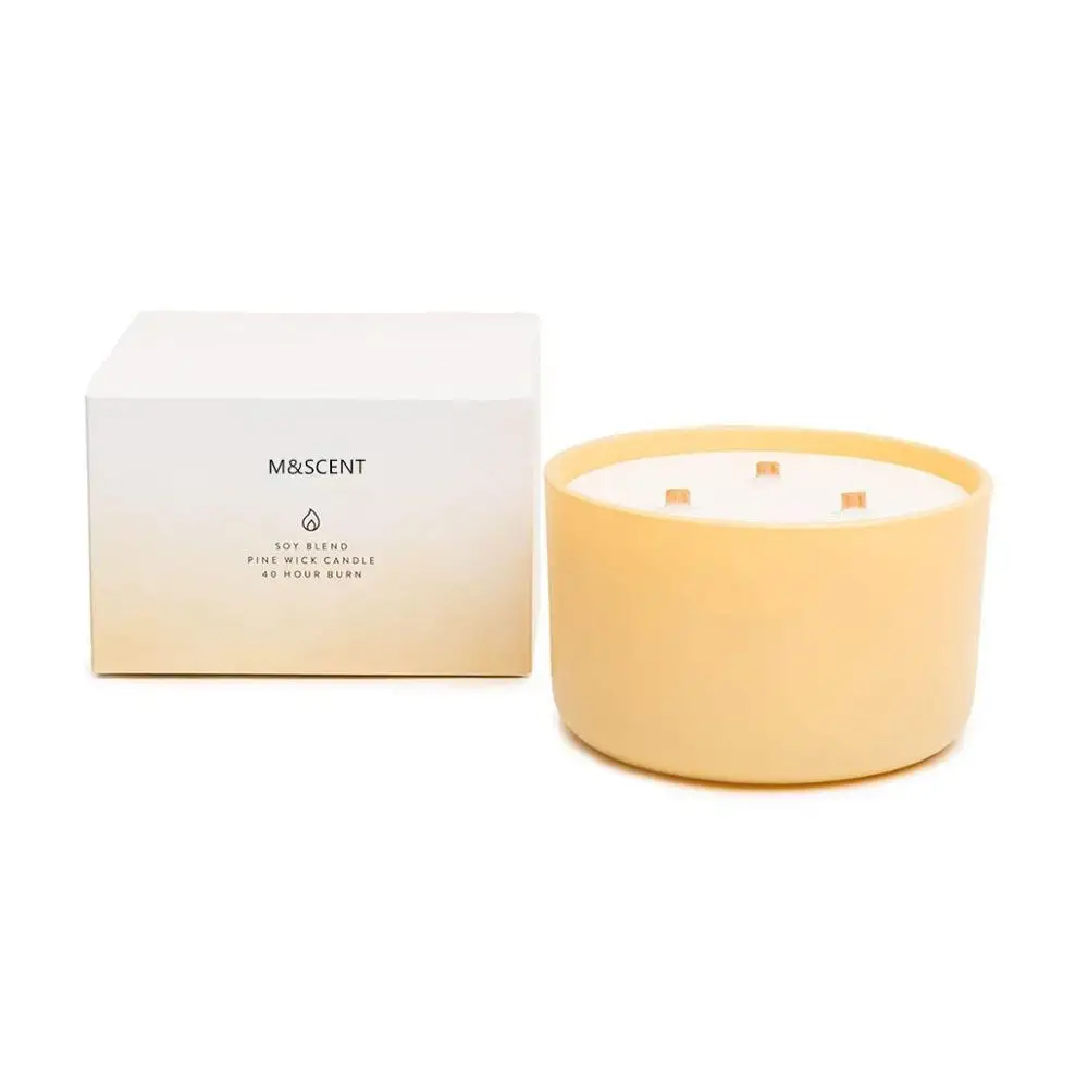 Mescente factory china custom branded blue big scented 3-wick ceramic jar candles