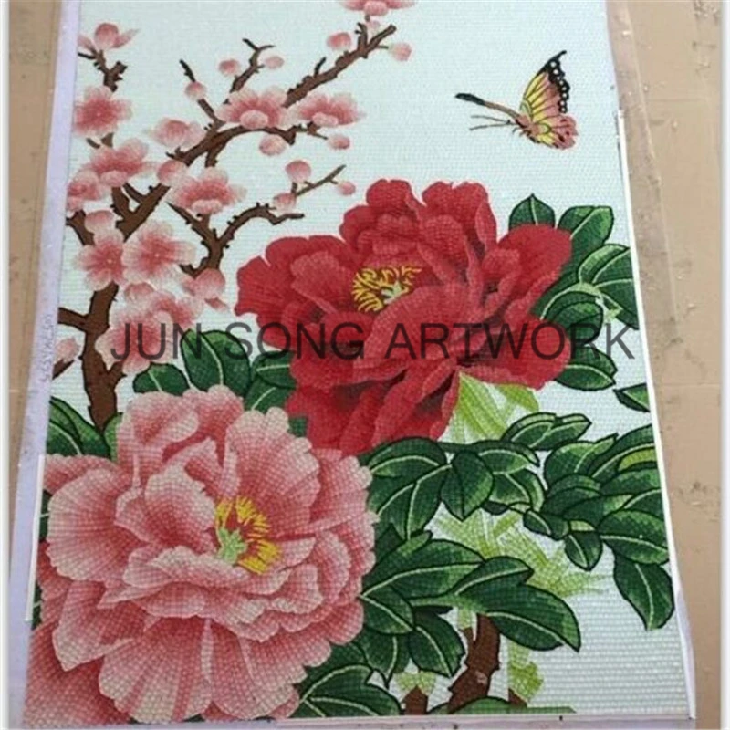 JS MFL-PN03 Decorative Wall Tile Mosaic Flower Pattern China Glass Painting Pictures