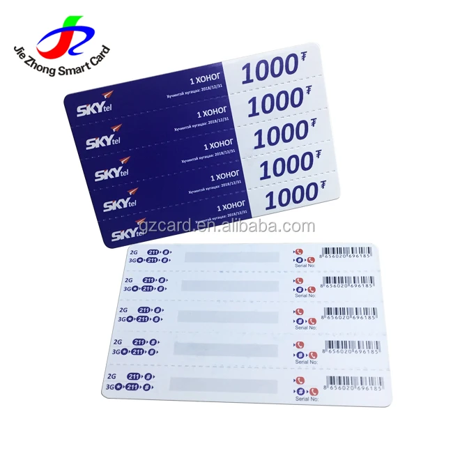 
CR80 printing mobile phone top up card scratch prepaid calling card 