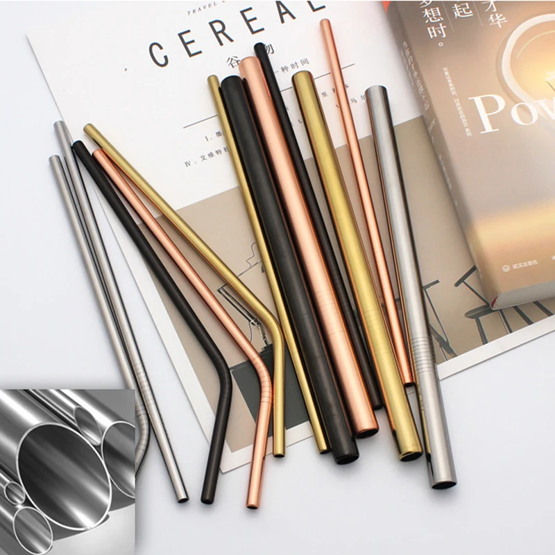 
wholesale reusable coffee mug stainless steel metal drinking straws with cleaning brush 