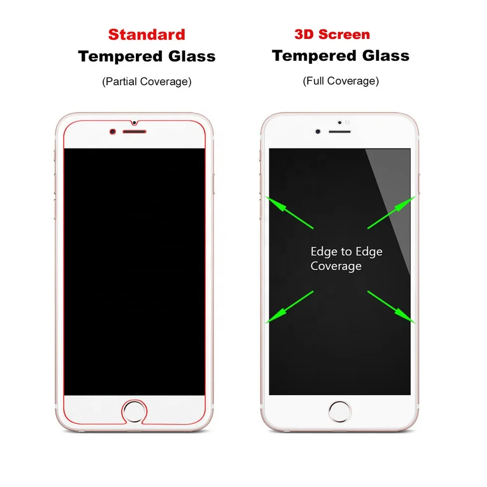 
9H 0.2MM For iPhone 7 5D Curved Tempered Glass, Full Cover Tempered Glass For iPhone Screen Protector Glass 6/7/8 3D Touch 