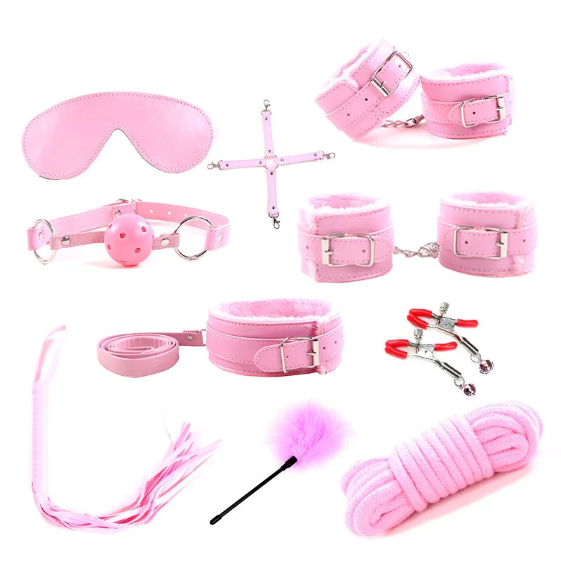 Hot selling 10 pieces adult bondage kit set sex leather set bondage sex toy