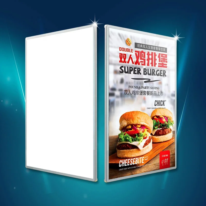 Super High Brightness 7000LUX Slim Aluminum Frame Advertising  LED Light Box With Anti Scratching Glass Panel A3 size