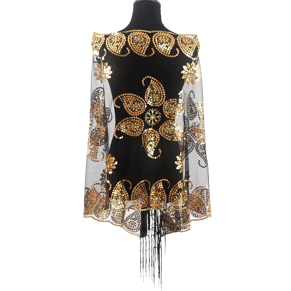 
OEM custom printed lace embroidery wedding sequin shawl scarf women 