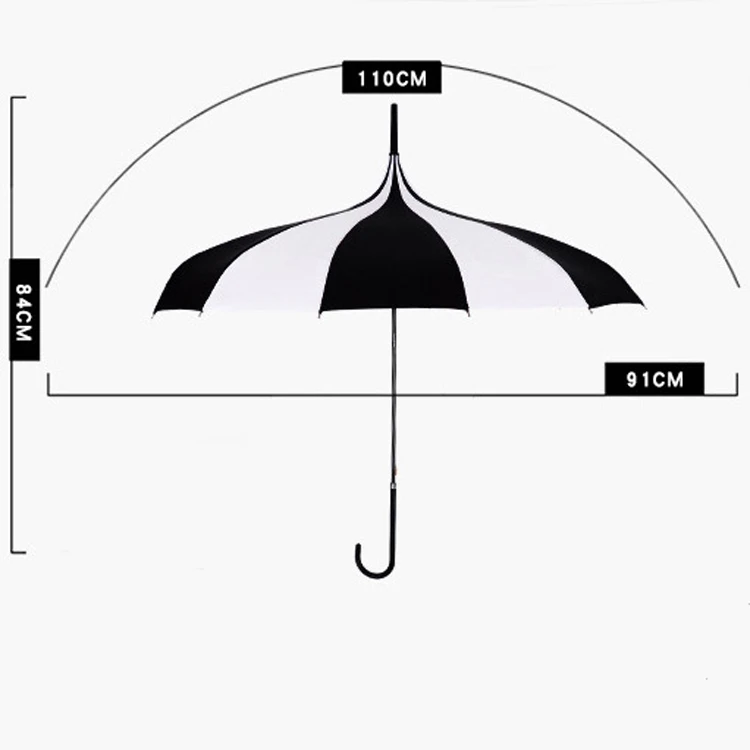 2023 New 22IN*16K Hand Open 4 Colors White/Black Stripes Pagoda Umbrella Straight Umbrella