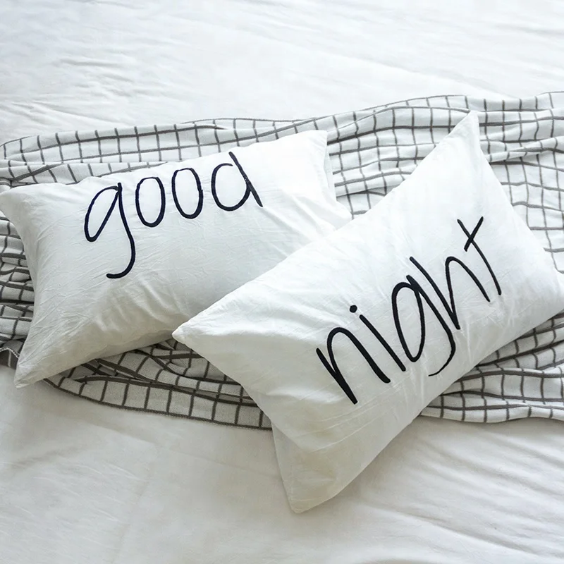 Monad Ins Hot Soft And Cozy Custom Embroidery Printed Letters 100% Organic White Cotton Pillow Cushion Cover Case for Bedroom