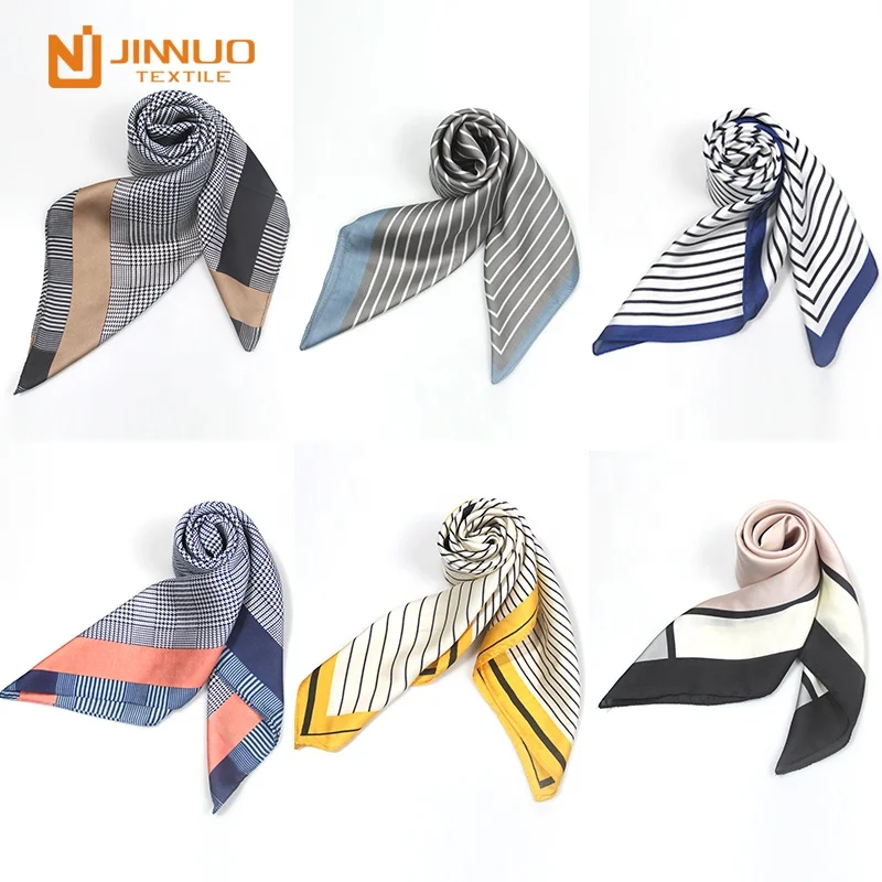 
square scarf women fashion echarpe uniform accessory stripe hijab airlines pointed silk like satin hair neck 70 X70 