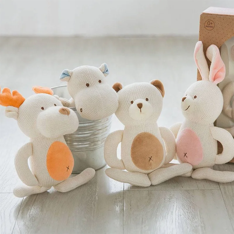 organic baby plush toys cartoon rabbit bear hand-knitted custom plush doll