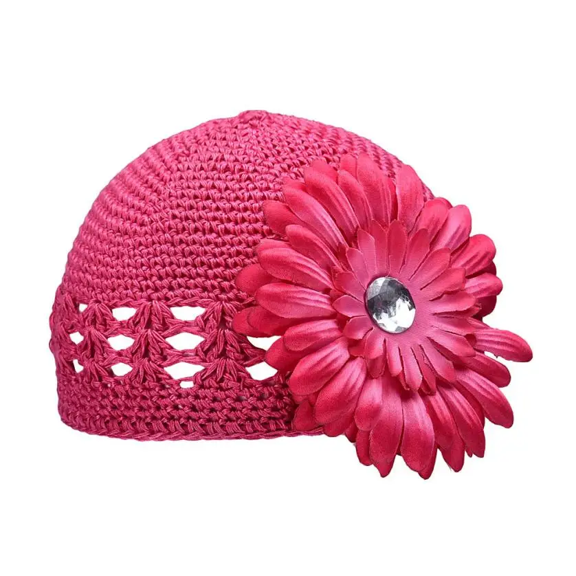 Baby girl Hat cap Flower Knitting Wool Crochet kid toddlers Hats winter autumn infant Baby Beanies
