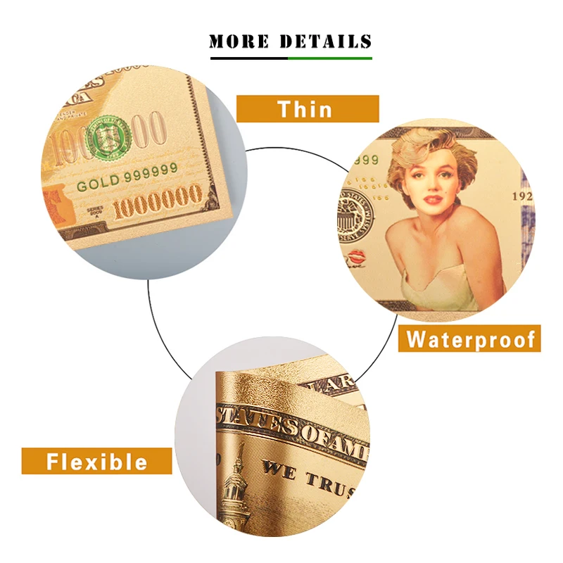Amazon New Sale Custom Gold 999999 One Million Dollars Color Marilyn Monroe Coins Gold Foil Banknote For Collection