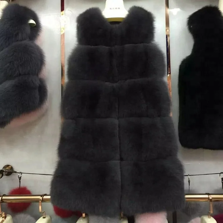 Rabbit fur vest 90 length lady long style coat with low price