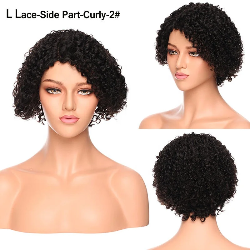SNOILITE 10' 12' kinky curly Peruvian remy human hair L part lace frontal wig