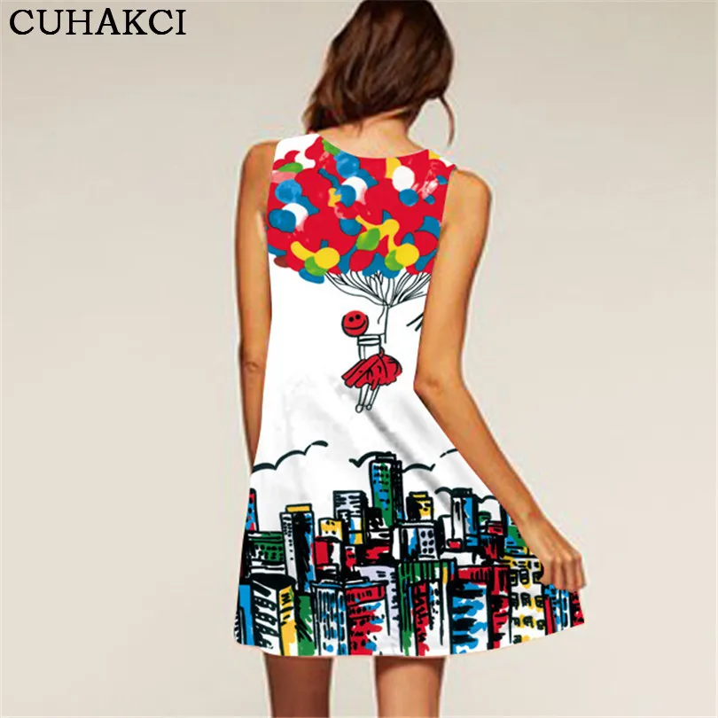 Summer Sleeveless Casual dress brief Girls Fashion Women 3D abstract  print Oil painting short dresses