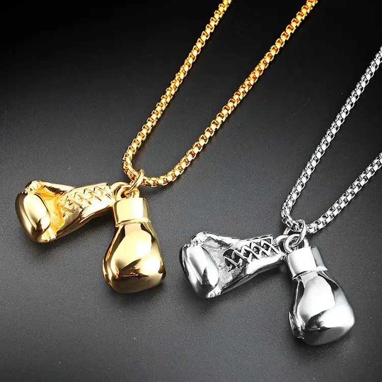 Custom hiphop jewelry boxing gloves pendant necklace