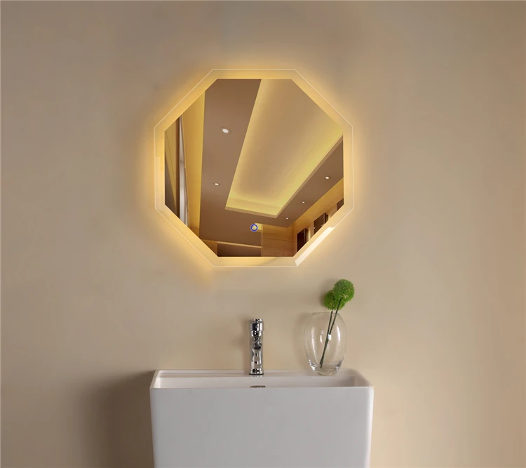 Восьмиугольное светодиодное настенное зеркало светодиодный макияж 3d выпуклое с полированным краем стеклянное 5
