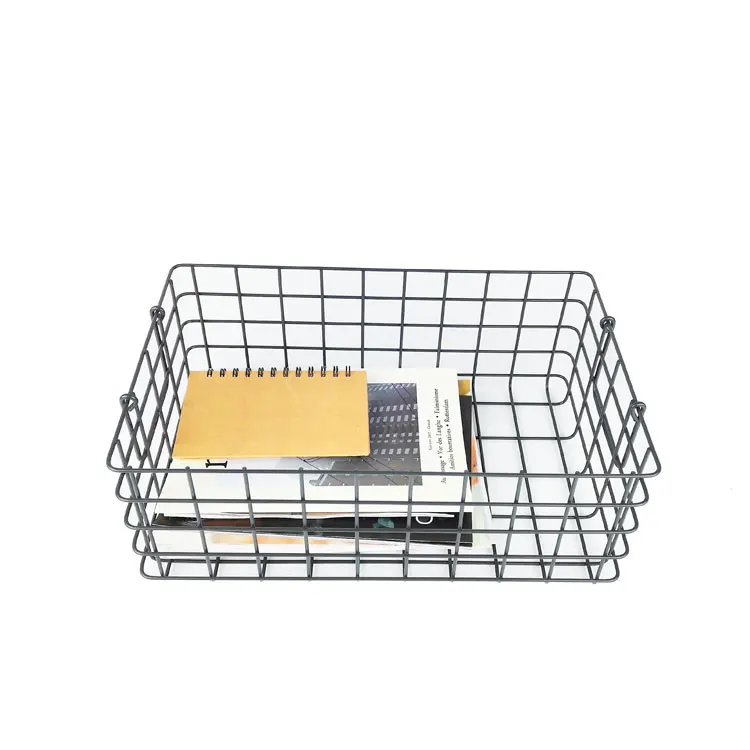 Popular Stackable Metal Wire Baskets Rectangular Wire Storage Basket With Handle