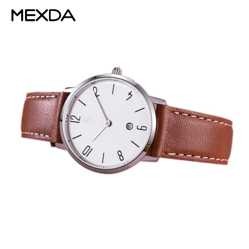 mexda brand Fashion style stainless steel case japan quartz movement genuine leather strap women watches