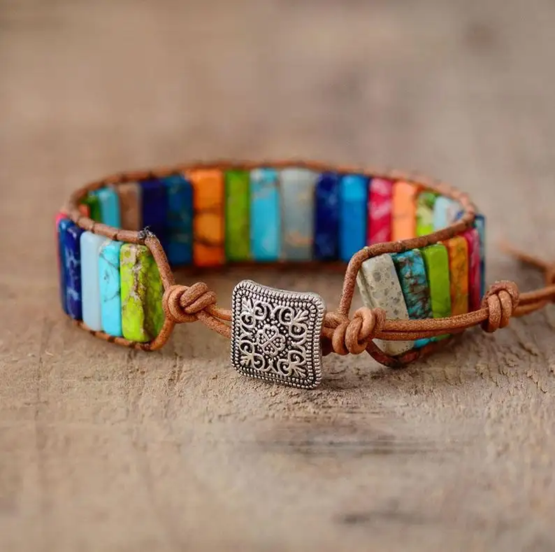 New Design Natural stone 7 Colors Chakra Bracelet With imperial jasper Yoga Bracelet