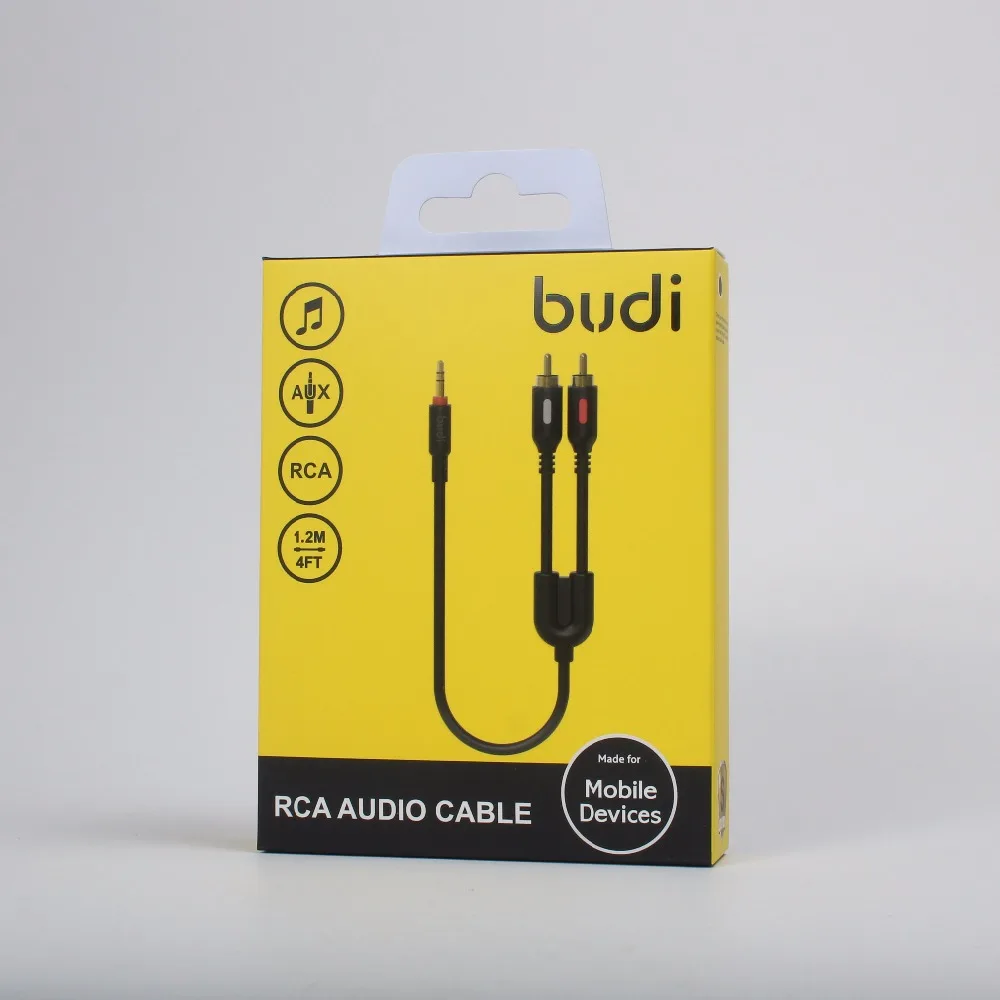 
budi 3.5mm rca cable RCA jack plug to 2 RCA male stereo aux cable audio speaker adapter cable from budi factory 