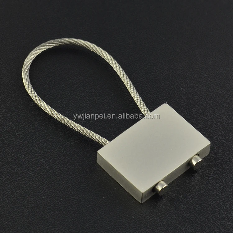 Promotional Rectangle Shaped Steel Wire Metal Wire Rope Keychain