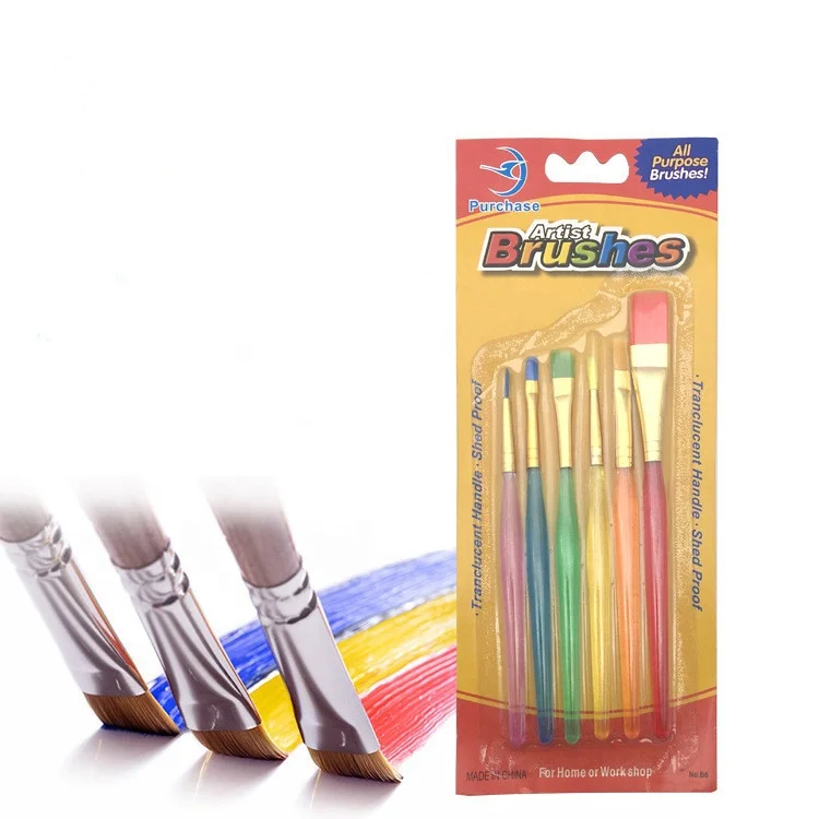 6pcs plastic handle kids diy water brush pen kids paint brush set