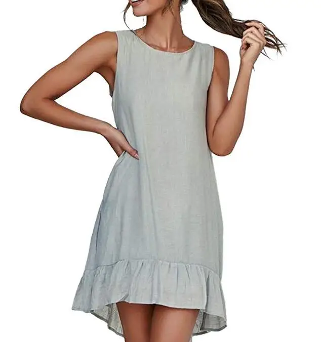 Women Mini Skirt Straps Casual Solid Loose Sleeveless Dress Fashion Ruffles Resort Holiday Beach Summer