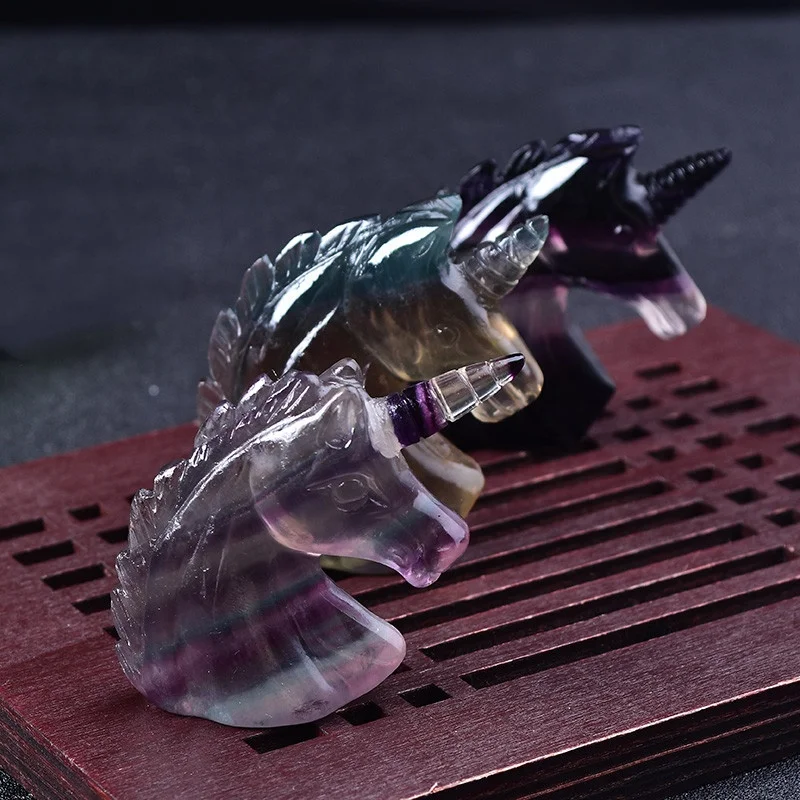 Wholesale natural crystal unicorn rainbow fluorite handmade gemstone carved out to buy natural crystal unicorn for feng shui