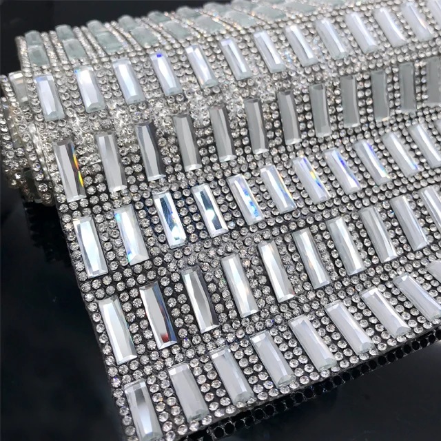 wa045 factory price adhesive mesh trim crystal rhinestone sheet for decoration